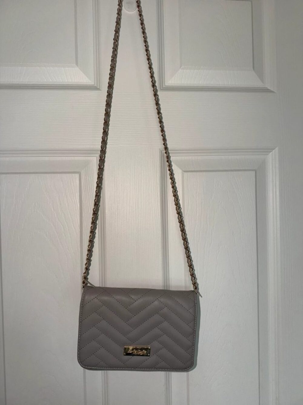 Bebe Los Angeles Taupe Quilted Chain Crossbody Bag